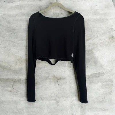 Free People Movement Long Sleeve Crop Top Black Tie Back Athletic Activewear - Image 1 of 4