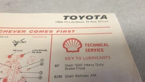 1964 - 1973 TOYOTA LITE STOUT HILUX HIACE  Shell Australia  Lube Chart - Picture 1 of 2