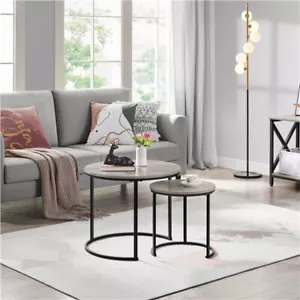 Nesting Coffee End Table Set w/Wooden Tabletop&Sturdy Metal Base for Living Room - Picture 1 of 12