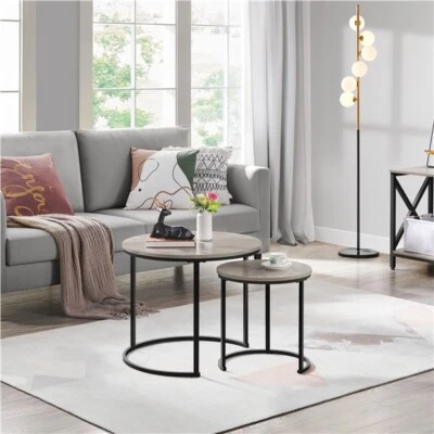 Nesting Coffee End Table Set w/Wooden Tabletop&Sturdy Metal Base for Living Room - Image 1 of 4