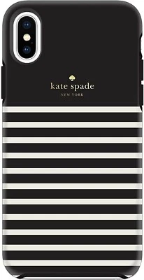 Funda a Rayas Alimentador Kate Spade NY Negra/Crema para iPhone Xs Max - Tacto Suave  Foto 1 de 4