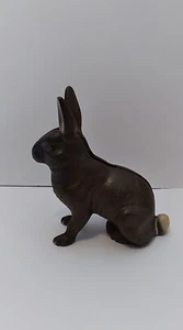 Vintage Cast Iron Sitting Bunny Rabbit Slotted Coin Change Penny Bank Brown - Picture 1 of 6