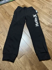 NWT Hurley Sweat Pant Joggers Black With White Logo Boys Medium 10-12 MSRP $40 - Picture 1 of 4