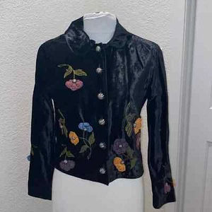 Double D Ranch Black Velvet Floral Jacket Sm EUC - Picture 1 of 10
