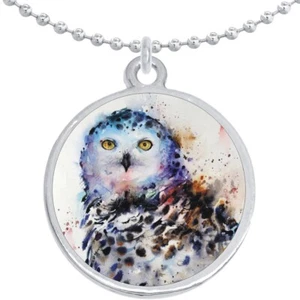 Watercolor Owl Round Pendant Necklace Beautiful Fashion Jewelry - Picture 1 of 1