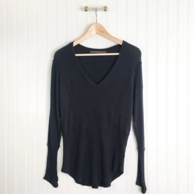 Feel The Piece Womens Casual Shirt Black Long Sleeve V Neck Textured Thermal XS - Image 1 of 4