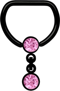 Piercing Capezzolo Anello-D Con Steg E Catena con Due 5mm Zirconia Sfere IN Nero - Foto 1 di 5