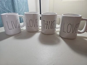 Parini 4 Stück Keramik Weiß Becher Set (Live Love Thankful Love) Kaffeetassen Neu - Bild 1 von 2