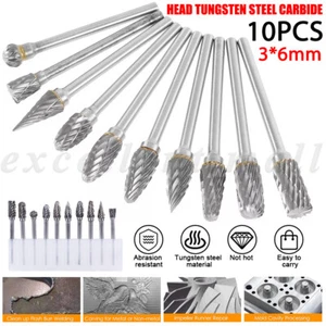 6mm Head Tungsten Steel Carbide Rotary Burr Bur Die Grinder Bit Set 10pcs - Picture 1 of 12