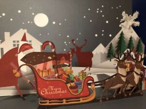 3D Pop Up Card: CHRISTMAS SANTA WINTERSCAPE - Fast Free US Shipping