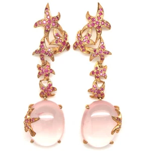 925 Sterling Silver 14 x 17 mm. Pink Rose Quartz & pink Sapphire Earrings - Picture 1 of 4