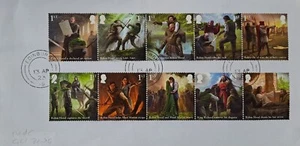 GB 2023 Gedenkset sehr fein gebrauchte Robin Hood Briefmarken auf Umschlag - Bild 1 von 3