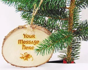 Personalised Christmas Tree Decorations Ornament Pine Wood Slice Bark Approx 3" - Imagen 1 de 3