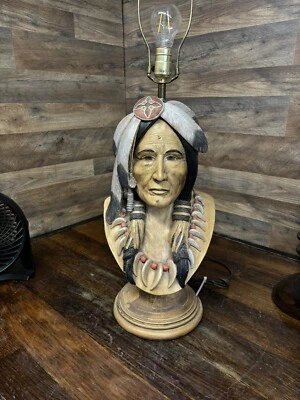 Apsit Bros Of California 1981 Indian bust table lamp RARE 31" x 10.5" x 7" - Image 1 of 4