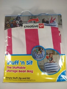 "NUEVO Creative QT Animales de Relleno Almacenamiento Bean Bag Sit 38"" Rosa Blanco - Imagen 1 de 3
