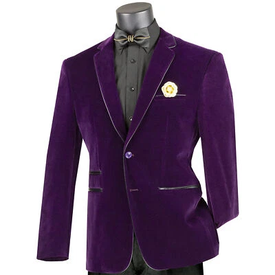 VINCI Men's Purple Velvet 2 Button Slim Fit Blazer w/ Leather Trim NEW Foto 1 de 3