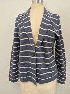 TALBOTS CARDIGAN SWEATER JACKET WOMENS PL LONG SLEEVE BLUE W/WHITE STRIPES NWT - Picture 1 of 7