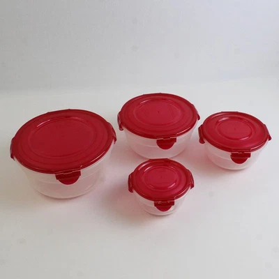 Set of 4 Lock & Lock 250 ml to 1.4 L Plastic Food Storage Bowls Red Lid - Image 1 of 4