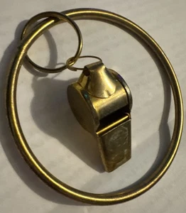 Vintage Golden Brass Jailers / Guard Key Ring Whistle Mid Century  Collectible - Picture 1 of 10