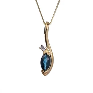 9ct Sapphire Necklace Diamond Yellow Gold 0.33ct Blue Marquise Natural Gemstone - Picture 1 of 26