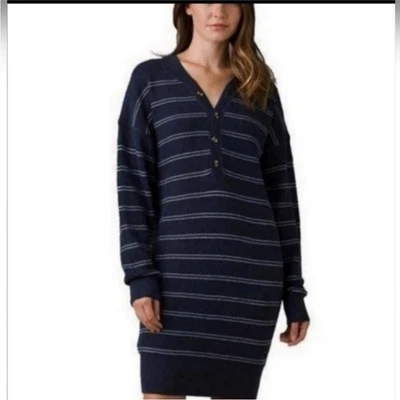 NUEVO Vestido Suéter Prana Azul y Blanco Milani Henley, Nuevo con Etiquetas, Mediano, Precio de venta sugerido por el fabricante $109 Foto 1 de 4