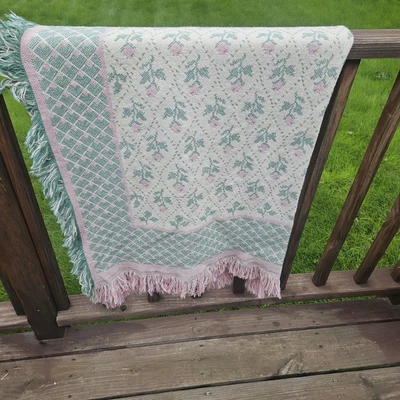 Fieldcrest Cottage Cotton Throw Country Roses Pink Blue Cottagecore Grannycore - Image 1 of 4