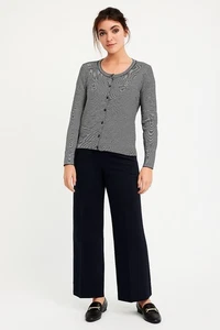 Cárdigan suéter Talbots para mujer Plus 2X botones delanteros azul a rayas brillante - Imagen 1 de 11