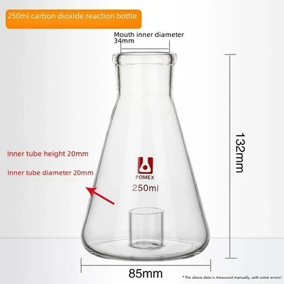 Lab Supply 50ml-250ml Borosilicate Glass CO2 Reaction Chemistry Flask - Image 1 of 4