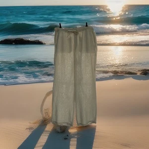 Old Navy Beige Wide-Leg Linen Blend Pants/Elastic Waist/Drawstring/Sz L/ NWOT - Picture 1 of 12