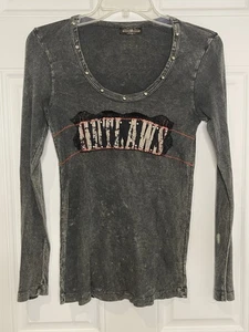 Skinny Minnie Large Outlaws Fitted Long Sleeve Thermal Embellished Y2K - Picture 1 of 7
