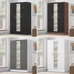 REFLECT Gloss Bedroom Furniture 3 Door Mirrored Wardrobe - 4 Colour Options - Picture 1 of 41
