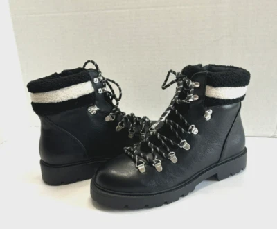 Dolce Vita Quilly Women’s Black Ankle Boots Lace Up & Zip Faux Fur Trim 8.5 New - Image 1 of 4