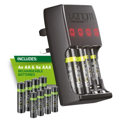 Venom Plug In Wand Batterie Ladegerät plus 4 x AA & 4 x AAA Akkus - Bild 1 von 4