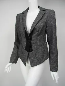 NANETTE LEPORE Black Gray Cotton Wool Tweed Asymmetric Blazer sz 4 - Picture 1 of 3