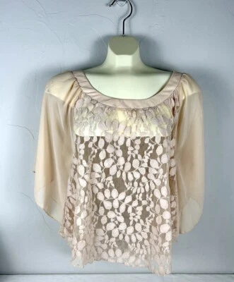 Rue 21 Sheer Beige Lace Cotton Body Kimono Sleeves Whimsy Fairy Feminine Size L - Image 1 of 4