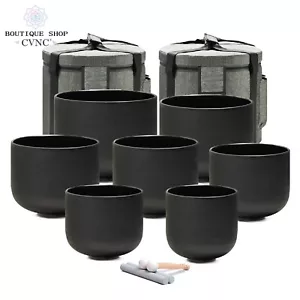 CVNC 432Hz 6-12" 7 pcs Black Crystal Singing Bowls Set Chakra Sound Heal Bath - Picture 1 of 9
