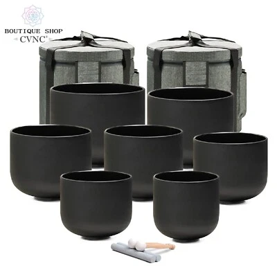 CVNC 432Hz 6-12" 7 pcs Black Crystal Singing Bowls Set Chakra  Sound Heal Reiki - Image 1 of 4