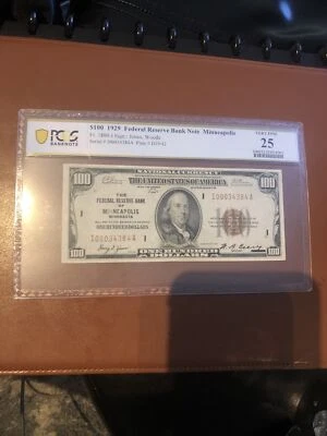 1929 $100 FEDERAL RESERVE BANKNOTE MINNEAPOLIS PCGS VF25 - Image 1 of 3