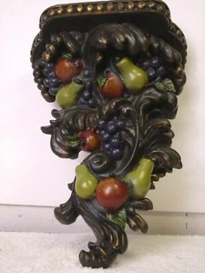 Vtg wall hanging sconce shelf rein fruit harvest grapes apples pear 11" x 8" x 4 - Picture 1 of 11