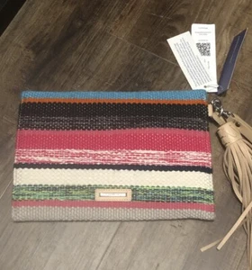 Rebecca Minkoff Envelope Clutch Blue Green Black Leather Tassel - Picture 1 of 4