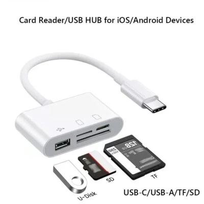 4 in 1 USB SD TF Card Reader Camera Adapter For iPhone 16 15 14 13 12 11 Pro Max - Image 1 of 4