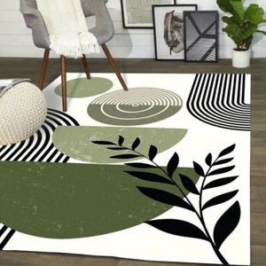Green Black Plant Lines Pattern Carpets Durable Nordic Minimalist Art Deco Rugs - Picture 1 of 7