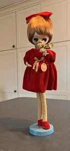 Vtg Herman Pecker Mod Doll Red Velvet Dress 1960’s Japan Jill Big EYES POSABLE - Picture 1 of 15