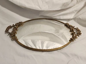 Antique Brass 3D Hibiscus Flowers Mirror Vanity Tray - Picture 1 of 14