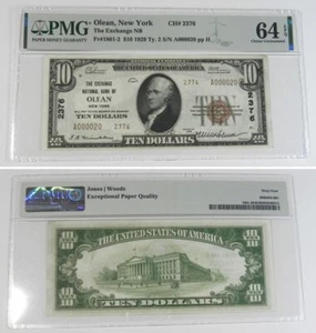 Olean NY $10 1929 Ty. 2 Exchange National Bank Ch. # 2376 PMG 64 EPQ, A000020 - Picture 1 of 1