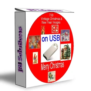 730 VINTAGE CHRISTMAS IMAGES ON USB DECOUPAGE CARDMAKING IMAGE COLLECTION - Picture 1 of 2