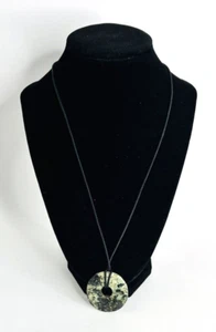Green Jasper Donut Necklace Artisan Black Cotton Cord 11” - Picture 1 of 2