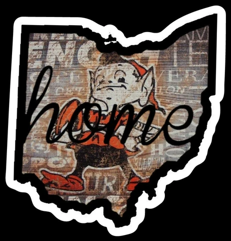 Cleveland Browns MAGNET - Mascot Brownie on Premium Vinyl in Ohio shape "Home" Cover