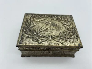 Vintage Metal Jewelry Trinket Box Ornate Horse Made in Japan Small w/ Hinged Lid - Picture 1 of 8