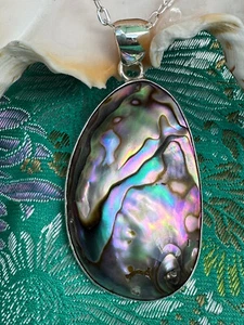 Charles Albert Iridescent Abalone & Sterling Silver Handcrafted Pendant Necklace - Picture 1 of 19